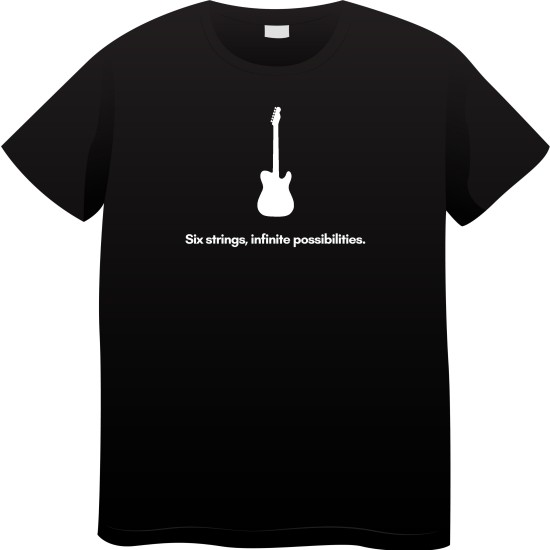 Marškinėliai su užrašu "Six strings, infinite possibilities."