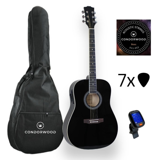 Condorwood AD-200 BK elektro-akustinė gitara su rinkiniu STARTER
