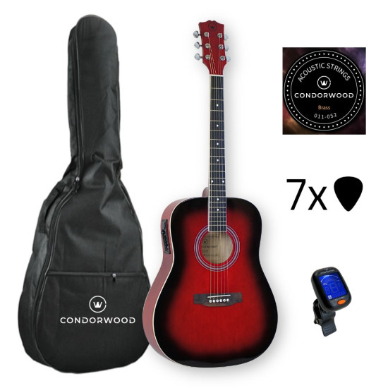 Condorwood AD-200 RB elektro-akustinė gitara su rinkiniu STARTER