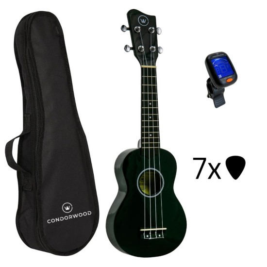 Condorwood US-2101 BK soprano ukulelė su rinkiniu STARTER