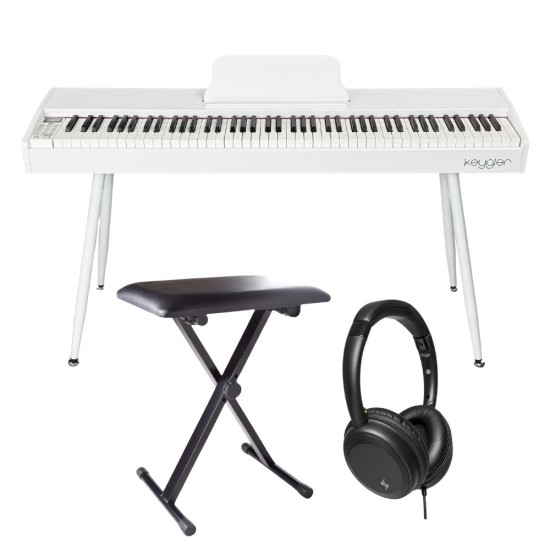 Keygler DP-1 Ivory el. pianinas su kėdute ir ausinėmis Keygler DP-1 Ivory el. pianinas su kėdute ir ausinėmis